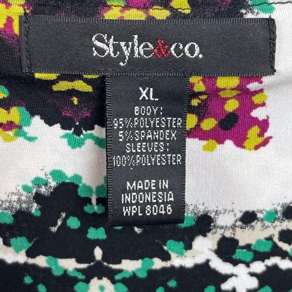 Style & Co Size XL Floral Tunic Top 3/4 Sheer Sleeve‎ Stretch Scoop Neck - Picture 5 of 6